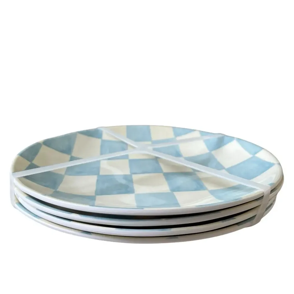 Blue & White Checkered Melamine Appetizer Plates 6.5in Set of 4 Chic Spring NEW